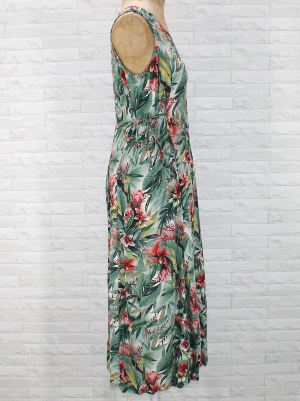TEDDI Dress Tropical Floral Sleeveless Shift Flowy Resortwear Midi Green Pink - Picture 5 of 16